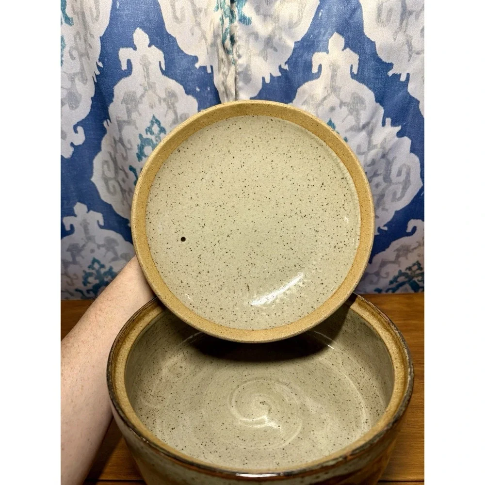 Vintage MCM Otagiri Japanese Blue and Brown Stoneware Lidded Casserole Dish‎